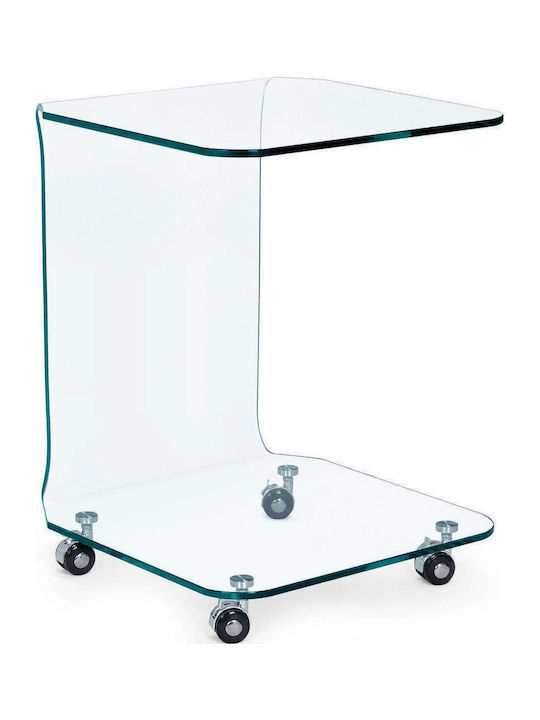 Side Table Iride Square with Wheels L45xW45xH60cm. Transparent