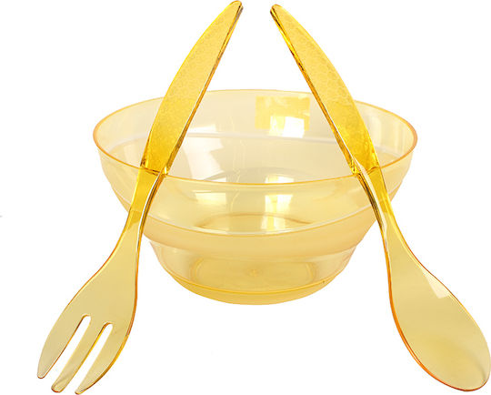 Keskor Salad bowl Plastic Salad Bowl with Salad Spoons Yellow 25x25x12.5cm