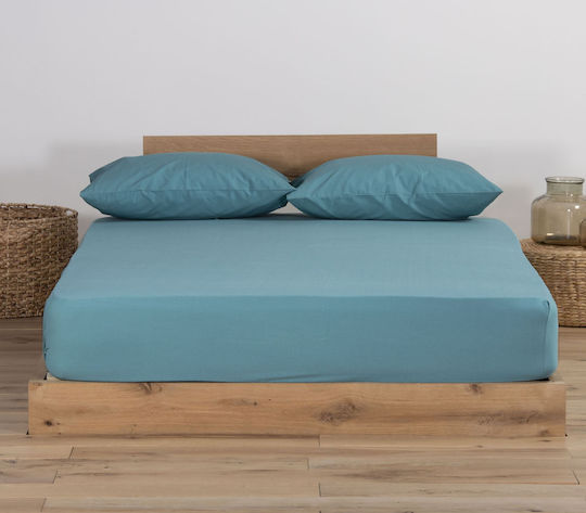 Nef-Nef Homeware Sheet for Single Bed with Elastic 100x200+30cm. Jersey Dusty Petrol