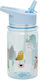 Petit Monkey Lama și Prietenii Sticlă pentru Copii Plastic cu Pai Lila 400ml