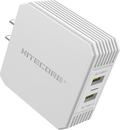 NiteCore Charger Without Cable with 2 USB-A Ports Quick Charge 3.0 Whites (UA42Q)