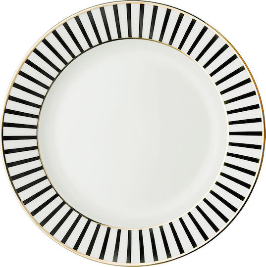 Dutch Rose Stripe Gold Servierteller Untiefe Porzellan Weiß mit Durchmesser 26cm 1Stück