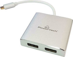 Powertech Μετατροπέας USB-C male σε DisplayPort 2x female Ασημί (CAB-UC034)