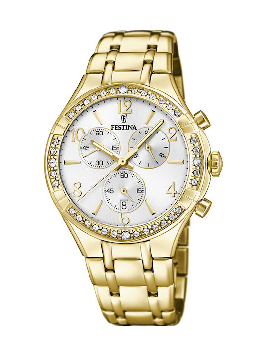 Festina Watch Chronograph with Gold Metal Bracelet F20395/1
