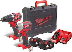 Milwaukee M18 CBLPP2A-402C Set Impact Drill Driver & Impact Screwdriver 18V with 2 4Ah Batteries and Case