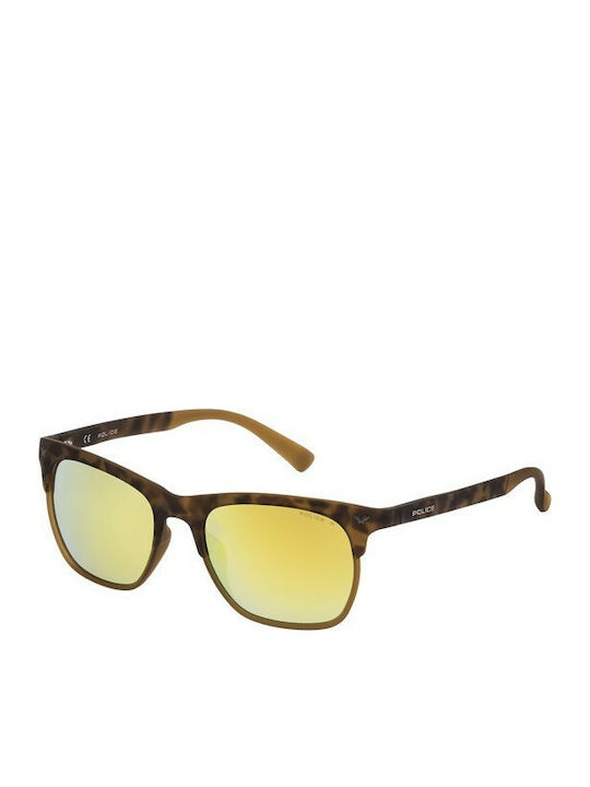 Police Men's Sunglasses with Brown Plastic Frame and Gold Mirror Lens SK044 49EG