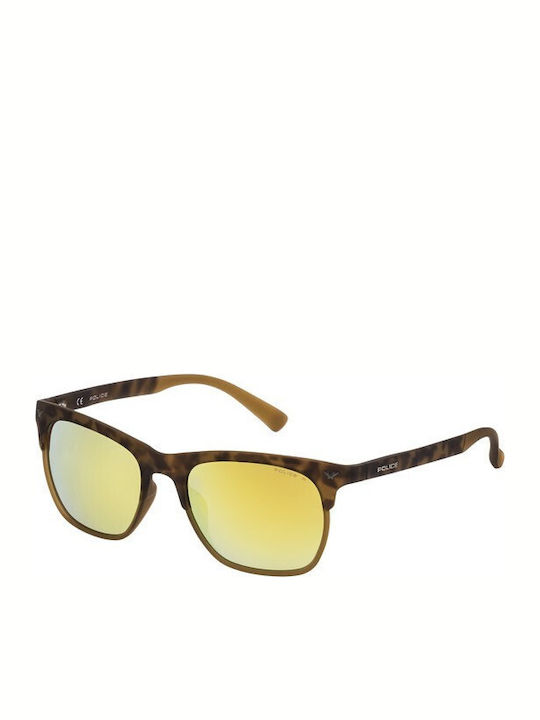 Police Men's Sunglasses with Brown Plastic Frame and Gold Mirror Lens