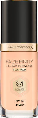 Max Factor Facefinity All Day Flawless 3-in-1 Flüssiges Make-up LSF20 42 Ivory 30ml