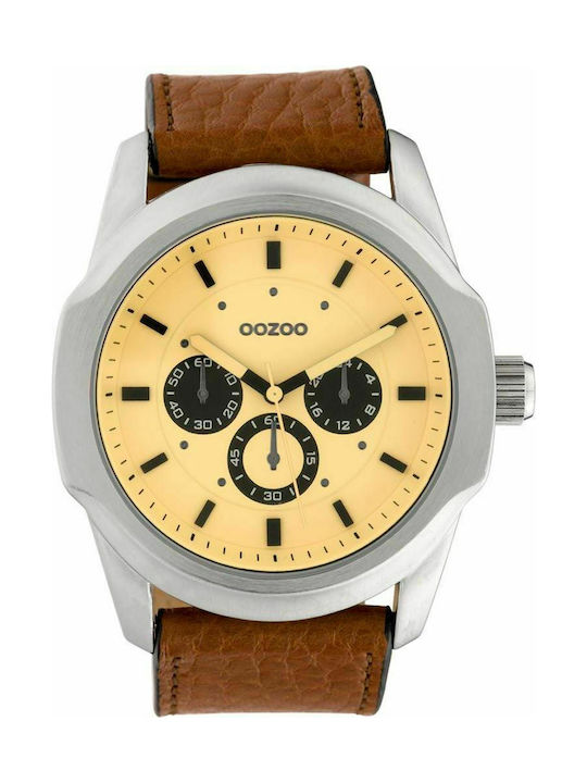 Oozoo Timepieces Watch Chronograph Battery with Brown Leather Strap