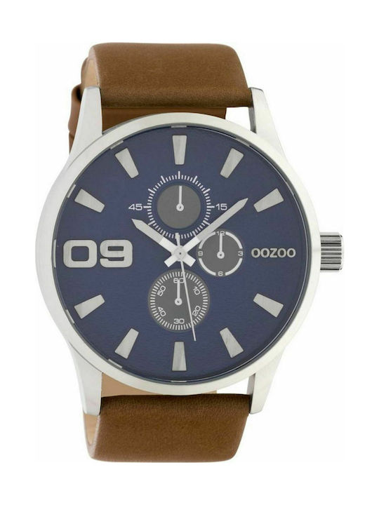 Oozoo Timepieces Uhr Chronograph Batterie mit Braun Lederarmband