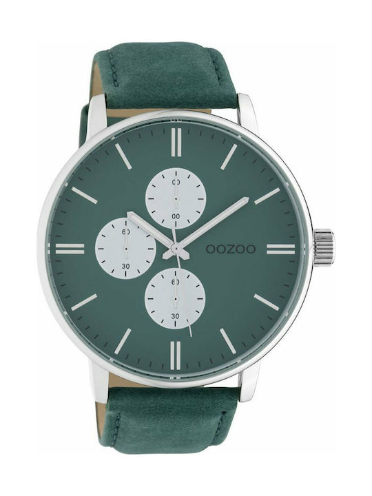 Oozoo Timepieces Uhr Chronograph mit Grün Lederarmband