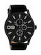 Oozoo Timepieces Battery Chronograph Watch with Leather Strap Black