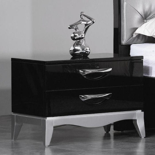 Bedside Table Crown L1011 Made of Solid Wood Black 60x40x45cm