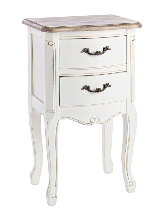 Justine Bedside Table of Solid Wood White 40x30x67cm