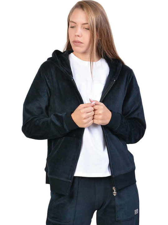 Body Action Women's Hooded Velvet Cardigan Black