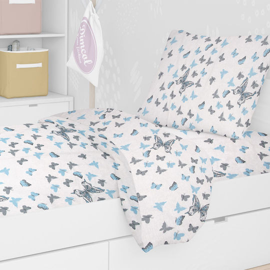 Dimcol Seturi de cearșafuri Single Bumbac Butterfly 56 Sky Blue 160x240cm 2buc