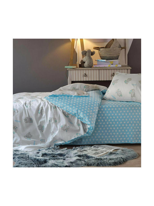 Kentia Supercat Set Kids Duvet Cover Single with Pillowcase Cotton Light Blue 160x240cm 000060075