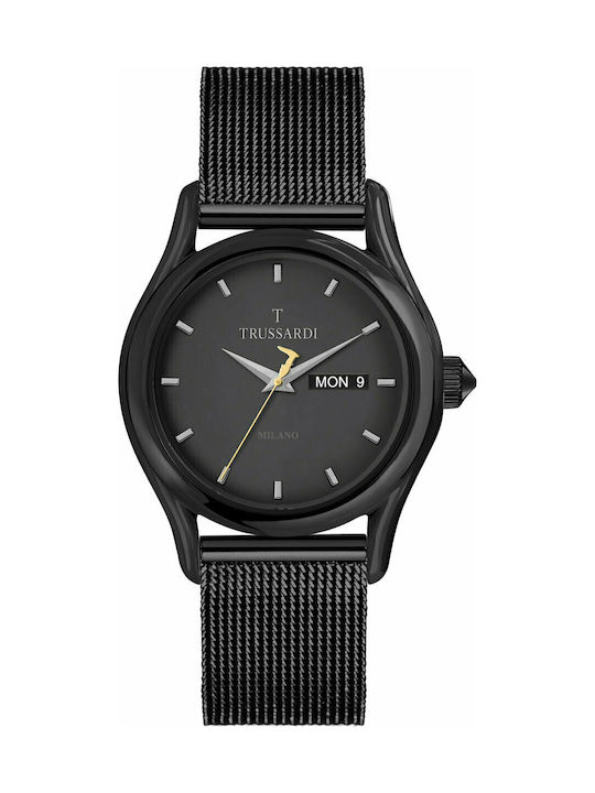 Trussardi T-Light Ρολόι Μπαταρίας με Μεταλλικό Μπρασελέ σε Μαύρο χρώμα