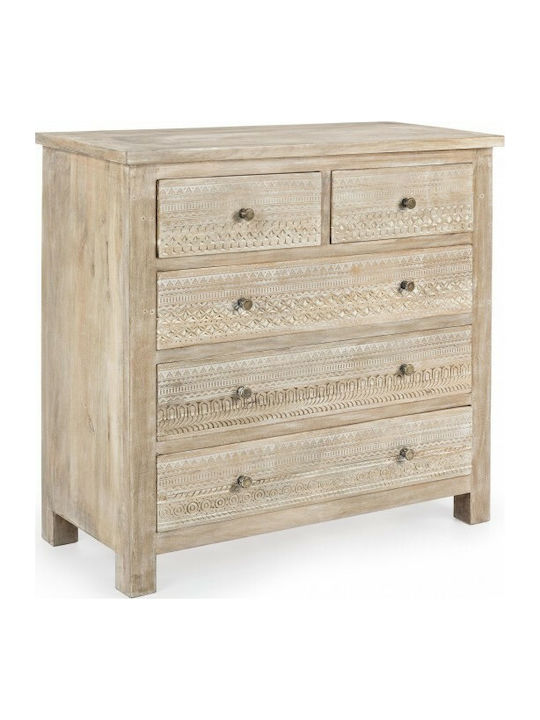 Mayra Chest of Drawers of Solid Wood with 5 Drawers 93x40x90cm