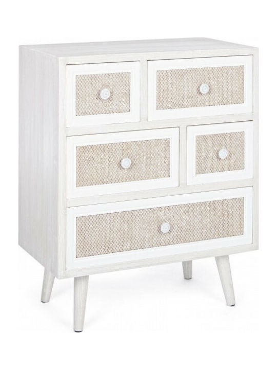 Montiel Wooden Chest of Drawers with 5 Drawers White 60x33x72.5cm