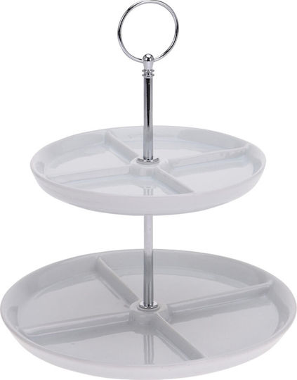 Excellent Houseware Porcelain Dessert Tower Stand with 2 Tiers White Ø21cmxY16cm