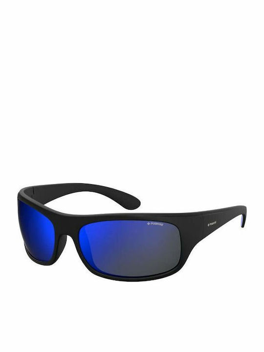Polaroid Men's Sunglasses with Black Acetate Frame and Blue Polarized Mirrored Lenses 07886 0035Χ