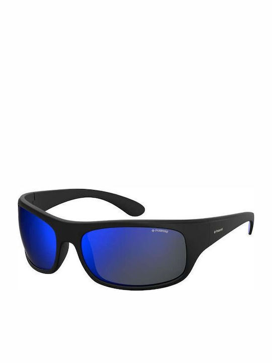 Polaroid Men's Sunglasses with Black Plastic Frame and Blue Polarized Mirror Lens 07886 003/5X