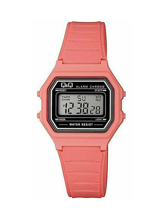 Q&Q Digital Watch Battery with Pink Rubber Strap M173J020Y