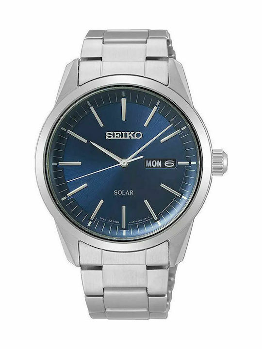 Seiko Ανδρικό Ρολόι 40mm Solar με Ασημί Μεταλλικό Μπρασελέ