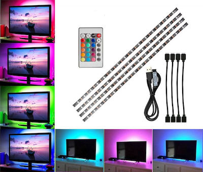Водоустойчива LED Лента Захранване USB (5V) RGB Дължина 4x50cm и 60 LED на Метър с Дистанционно SMD5050