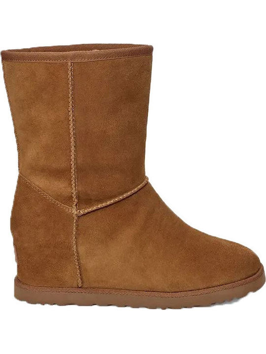 UGG Suede Medium Heel Women's Boots with Fur Cl...