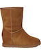 Suede Medium Heel Women's Boots with Fur Classic Femme Short Chestnut