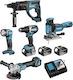 Makita DLX5044TJ Сет Ъглово колело & Двигател за бормашина & Чук & Реципрочен трион & Стъкла Безчетков 18V с 3 батерии 5Ах и куфар