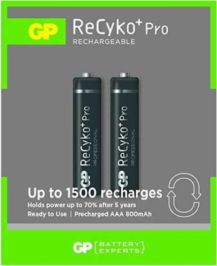 GP Batteries Recyko+ Pro Επαναφορτιζόμενες Μπαταρίες AAA Ni-MH 800mAh 1.2V 2τμχ