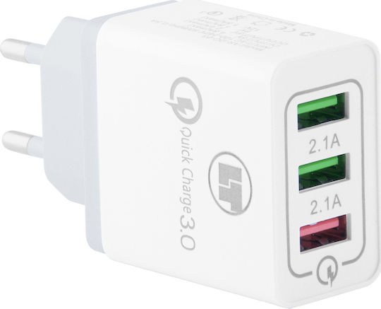 Lamtech Φορτιστής Χωρίς Καλώδιο με 3 Θύρες USB-A Quick Charge 3.0 Λευκός (LAM021004)