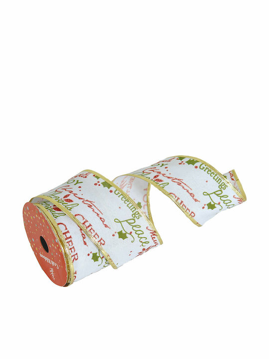 Lianos White with Inscriptions 10m Christmas Ribbon White