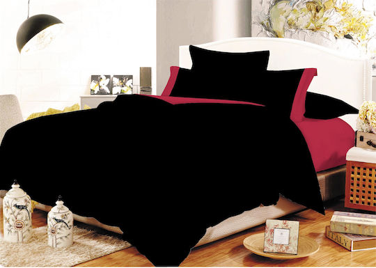 Le Blanc Cotton Line Σετ Σεντόνια Μονά με Λάστιχο 100x200+20εκ. Μαύρο Κόκκινο (3τμχ)