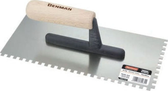 Benman Tile Spatula Inox Serrated 280x120mm with Wooden Handle with Tooth 10x10mm 70937