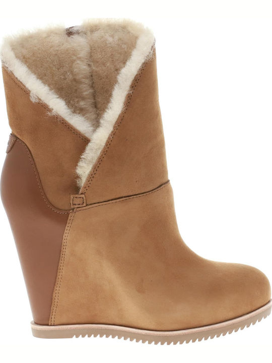 1105576 Suede Women's Ankle Boots Platform & Fur Chestnut