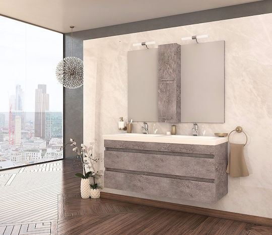 Drop Luxus 120 Шкаф със Мивка & Огледало със светлина Д116xШ40xВ50см Гранит