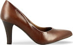 018 Leather Pointed Toe Heel with Stiletto Heel Tabac Brown
