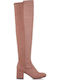 Cherry Suede Γυναικείες Μπότες Πάνω από το Γόνατο Ροζ