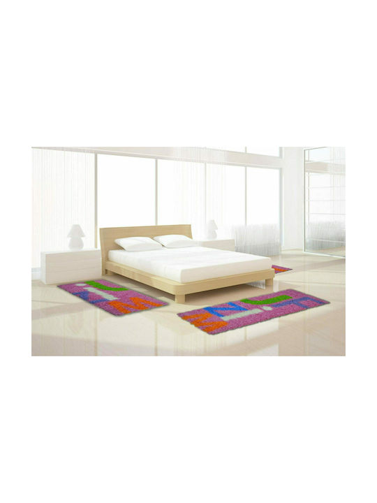 Sprintzio Set Zottelig Schlafzimmer-Teppichsets Synthetisch,Polyester/Cotton/Leather Pink 1136 3Stück