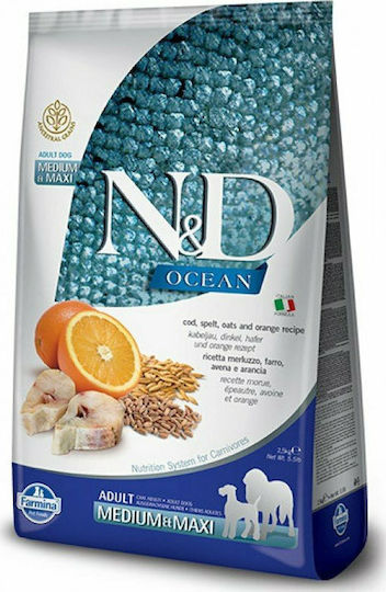 Farmina N&D Ocean Ancestral Grain Medium & Maxi 2.5kg Trockenfutter mit wenig Getreide für erwachsene Hunde mittlerer & großer Rassen mit Fisch
