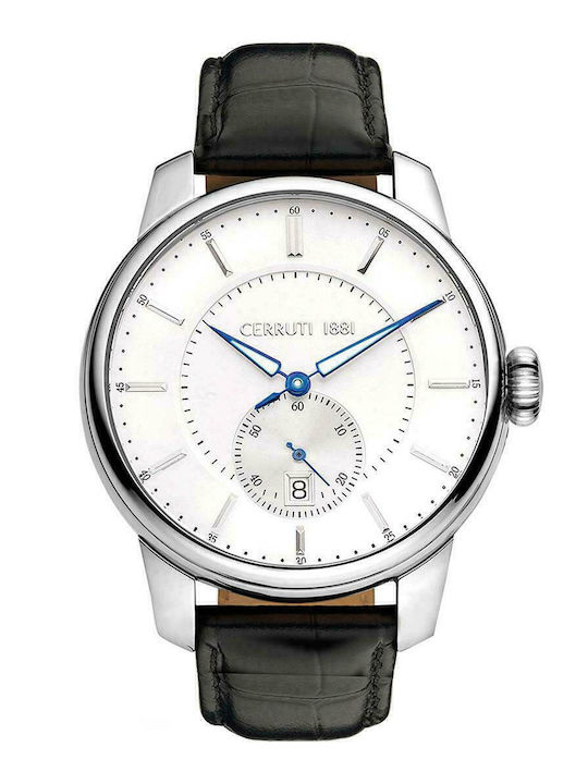 Cerruti Maniago Ανδρικό Ρολόι 44mm Χρονογράφος Μπαταρίας με Μαύρο Δερμάτινο Λουράκι