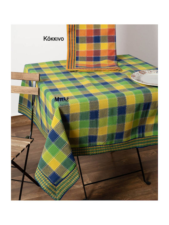 Silk Fashion Moda Cotton Checkered Tablecloth Καρώ Μπλέ 140x140cm