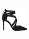 Exe Suede Pointed Toe Heel with Stiletto Heel Black