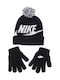 Nike Kinder Mütze Set mit Handschuhe Gestrickt Schwarz