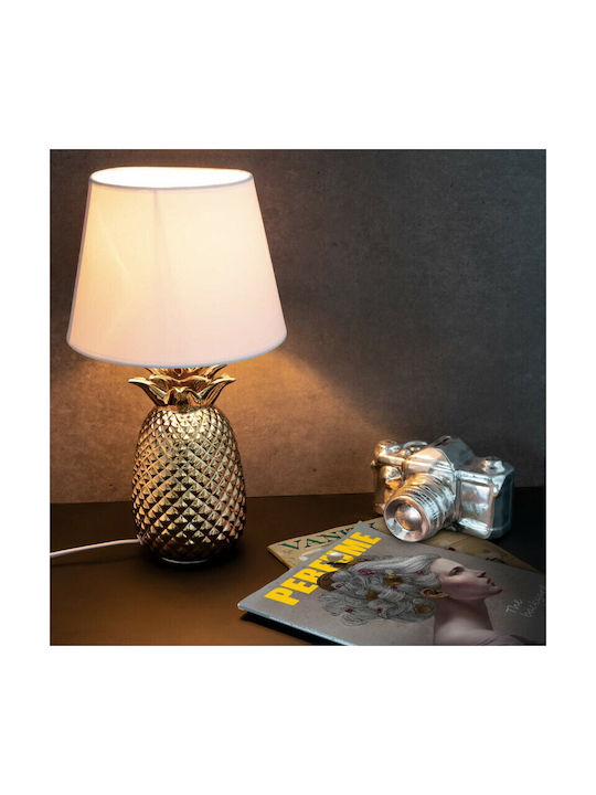 Navaris Pineapple Metal Table Lamp with White Shade and Gold Base