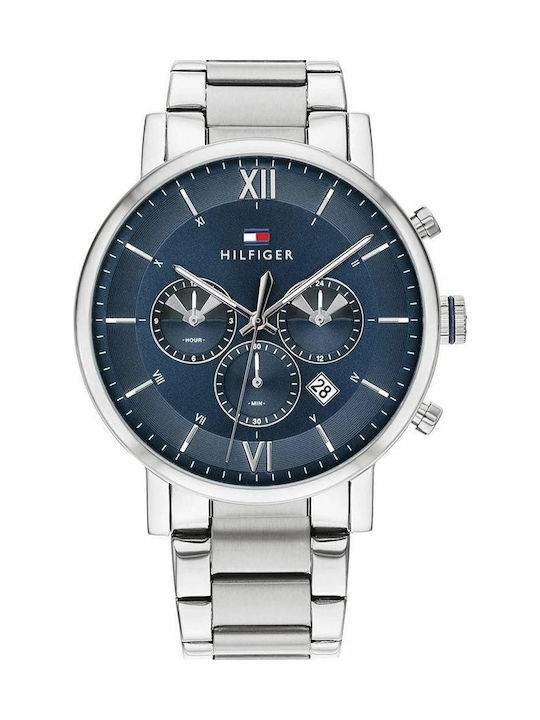 Tommy Hilfiger Evan Ανδρικό Ρολόι 44mm Χρονογράφος Μπαταρίας με Ασημί Μεταλλικό Μπρασελέ